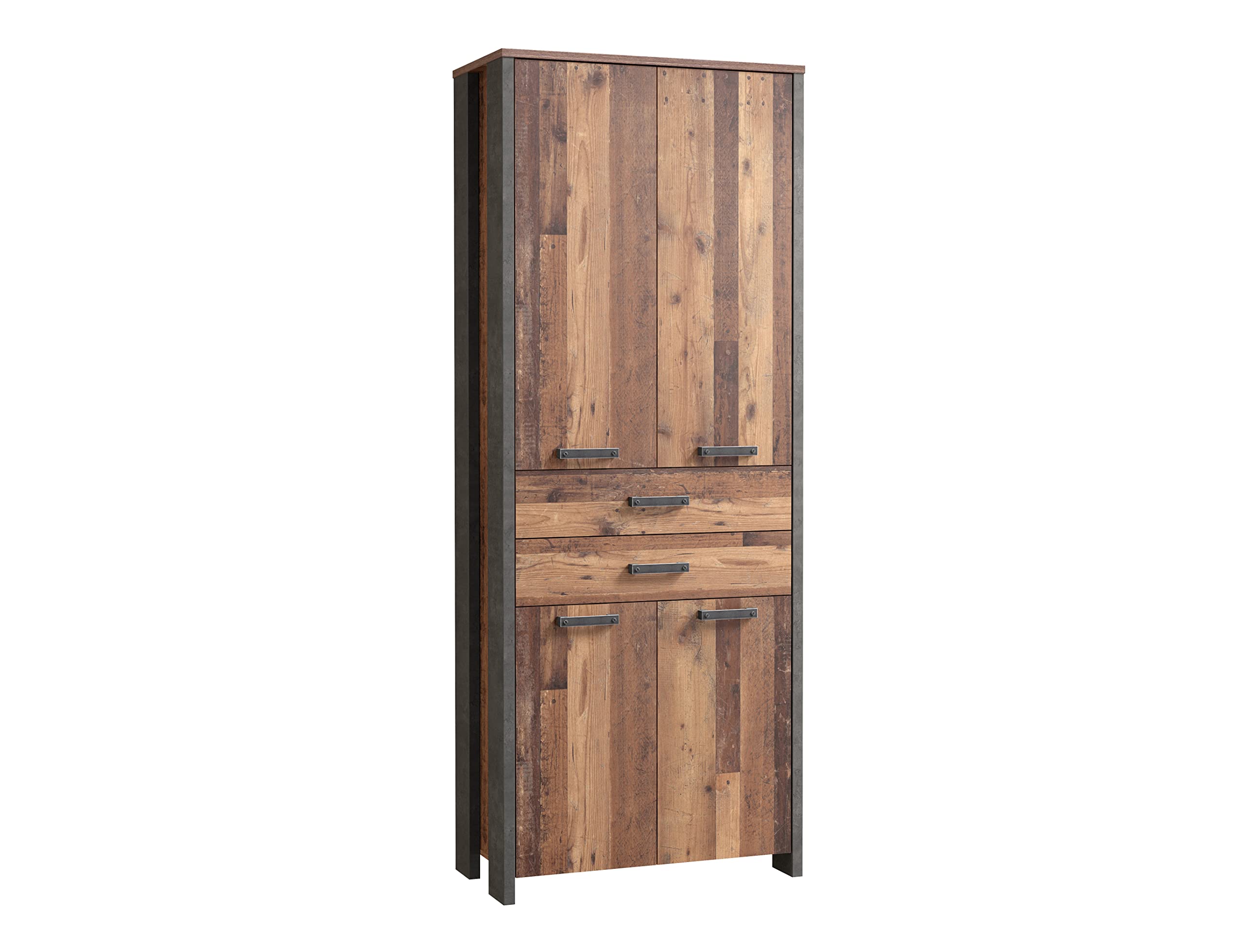 FORTE Clif Büroschrank mit 4 Türen und 2 Schubladen, Holzwerkstoff, Old Wood Vintage / Betonoptik Dunkelgrau, (BxHxT): 86,7 x 220,7 x 41,6 cm