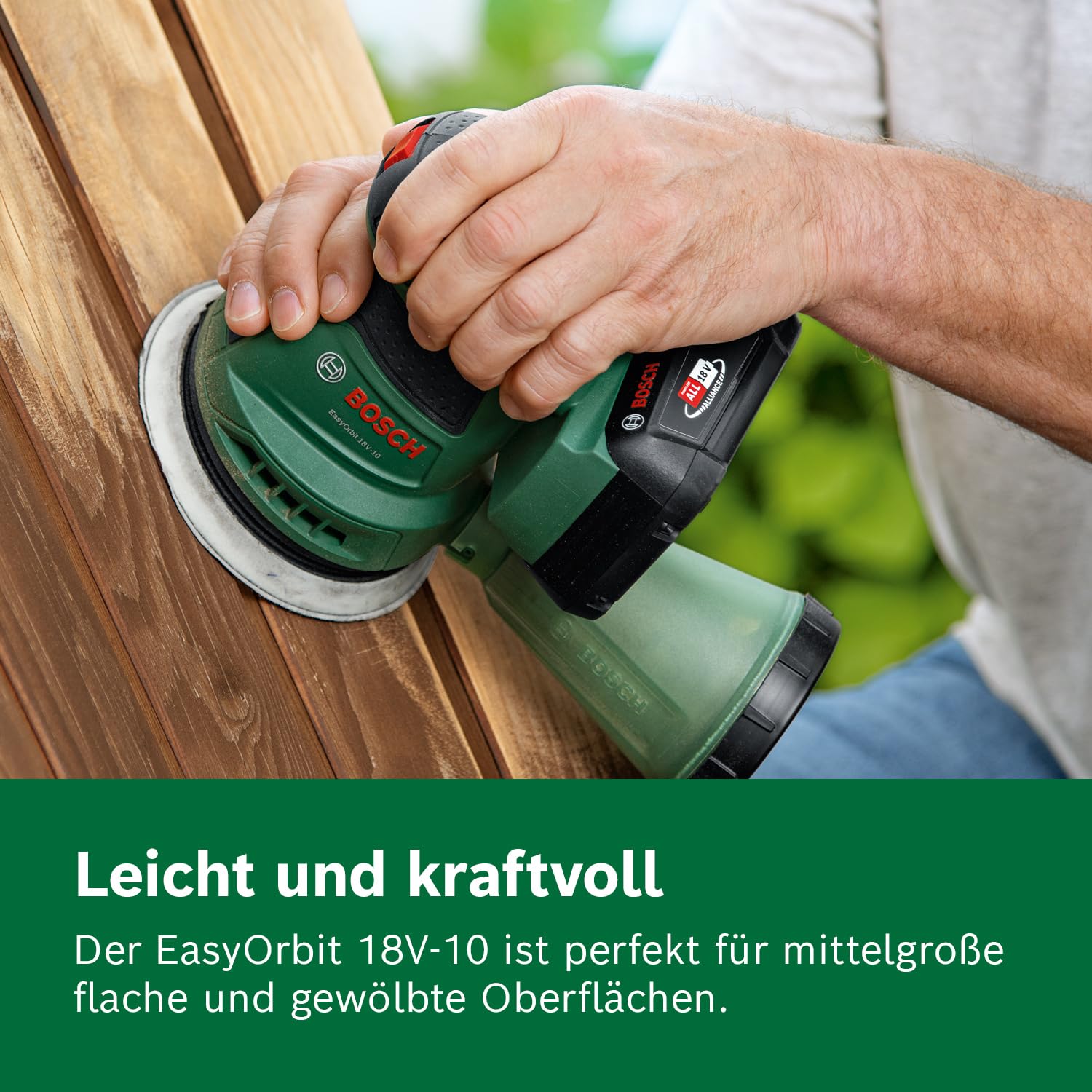 Bosch Akku-Exzenterschleifer EasyOrbit 18V-10 (Schleifen von kleinen bis mittelgroßen Holzoberflächen sowie lasierten und lackierten Oberflächen; Durchmesser: 125 mm; 18 Volt System; ohne Akku)