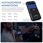VPOW Alkoholtester, Professioneller Alkoholtester mit digitaler Blauer LCD-Anzeige, Atemalkoholtester mit Gradgenauigkeit für den privaten professionellen Gebrauch zu Hause - Dunkles Schwarz