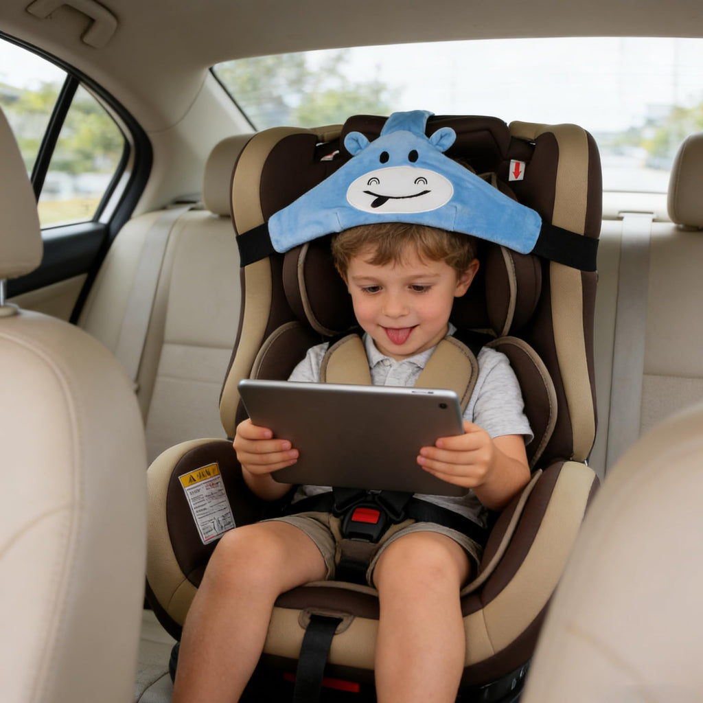 MINGZE Baby Autositz Kopfunterstützung, Auto Sicherer und gemütlicher Schlafpositionierer, Einstellbar Sicherheitssitz Befestigungsgurt, Protektor Kopfstütze Nackenstütze für Kinder Baby (Blau)