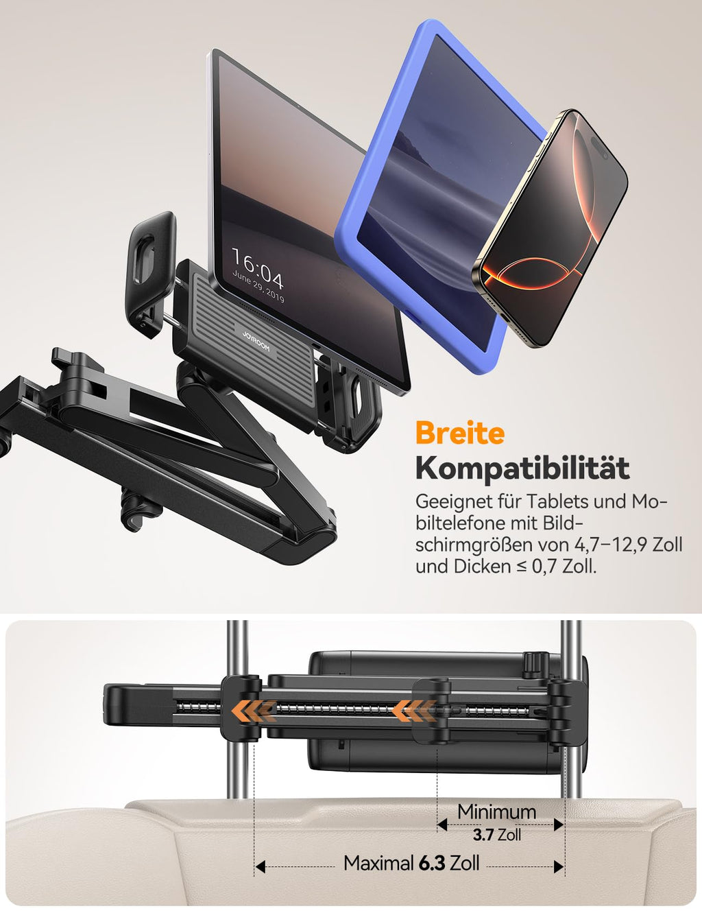 JOYROOM Tablet Halterung Auto [Stabilisierende dreieckige Struktur] iPad Halterung Auto mit Doppeltem Gestänge Klapparm Tablet Halterung Auto Kopfstütze für iPad/Switch/Phone 4.7-13 Bildschirm Geräte