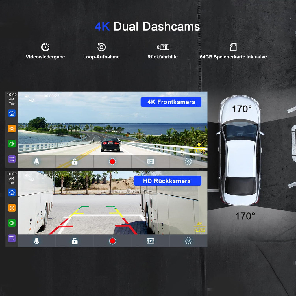 Avylet 9,26" CarPlay Display für Apple CarPlay & Android Auto, 60Hz Carpla mit 4K Dashcam und IP67 Rückfahrkamera, 64GB Karte, OTA-Updates, GPS Navigation, Bluetooth 5.0, Mirror Link, FM/AUX
