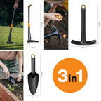 Fiskars Gartenwerkzeuge-Set, 3-teilig, Xact Unkrautstecher, Rostfreier Stahl/Kunststoff, Solid-Kombihacke und -Blumenkelle, Glasfaserverstärkter Kunststoff, Schwarz/Orange, 1077307
