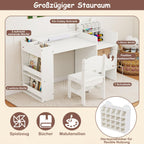 COSTWAY Kinder Tisch Stuhl Set, Maltisch mit abnehmbarem Papierrollenhalter & Fächerschrank, Kindertisch mit Stauraum, Regalen & Schublade, Kindersitzgruppe für Kinder ab 3 Jahren