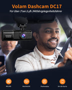 Volam Dashcam Auto Vorne Innen, 4K +1080p Dual Dash Cam mit Akku Parküberwachung, 1,5-Zoll-IPS-Bildschirm Mini-Autokamera mit IR-Nachtsicht, G-Sensor, Weitwinkel