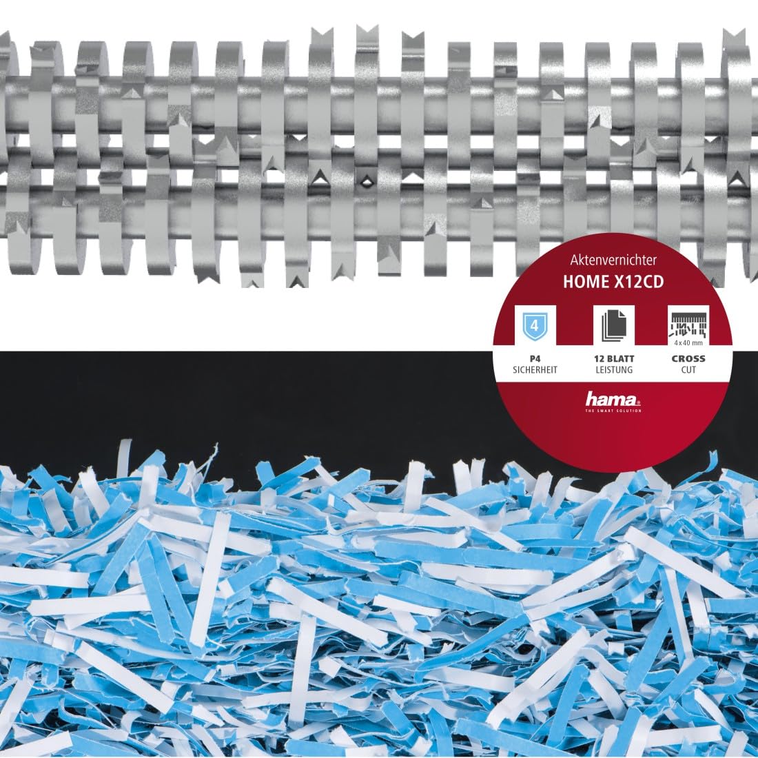 Hama Aktenvernichter Einzug Aktenvernichter professionell Home Office (Kreuzschnitt, Schredder, elektrisch, 12 Blatt Papier, CDs, Kunststoff Schredder, 21 Liter Papierkorb, Sicherheitsstufe 4 DSGVO)