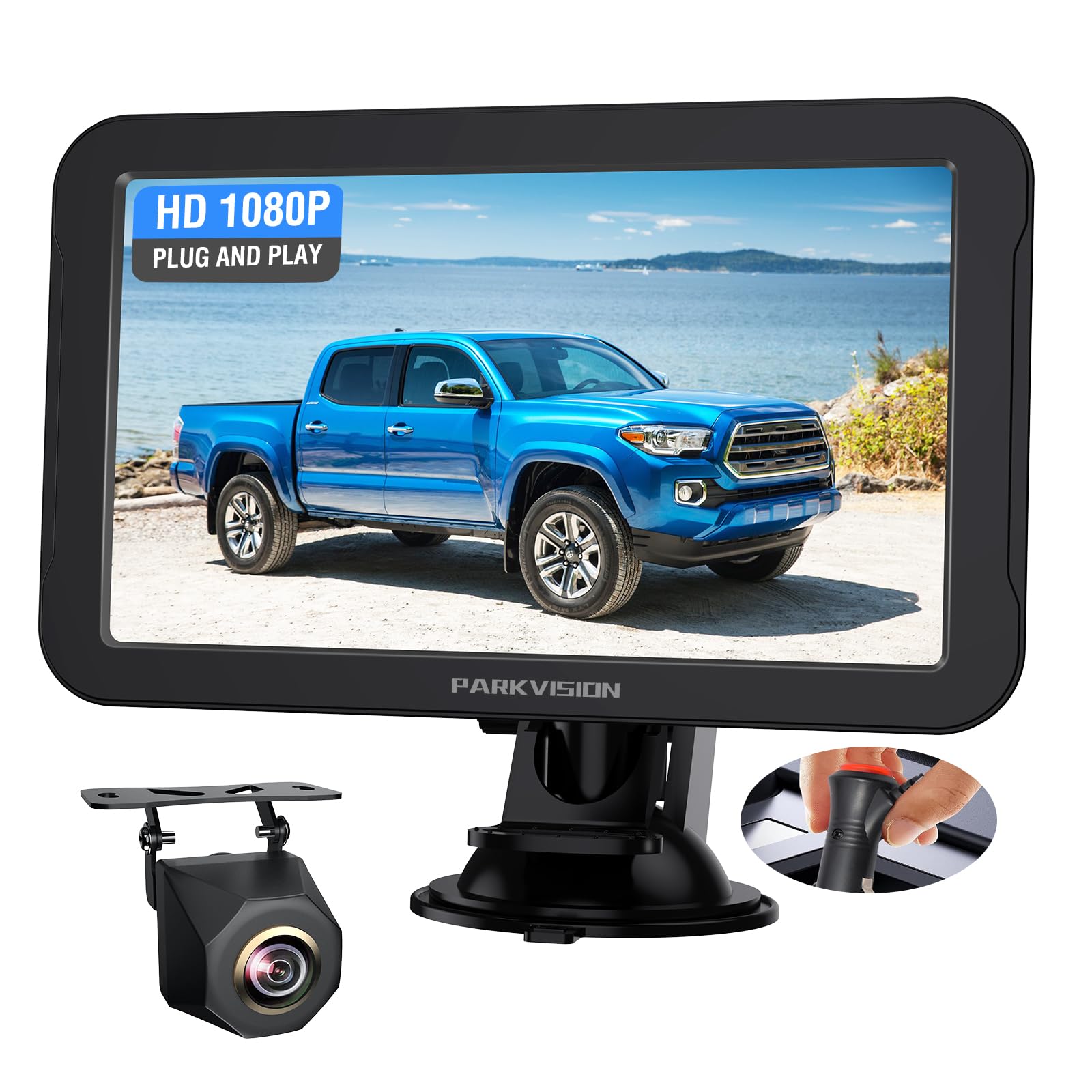 PARKVISION Rückfahrkamera Auto mit Nachtsicht, Rückfahrkamera Nachrüsten System mit 7" LCD Auto Monitor, Rückfahrkameras Kabel 12V-24V für Wohnmobil, Wohnwagen, LKW, PKW, SUV, Pickups