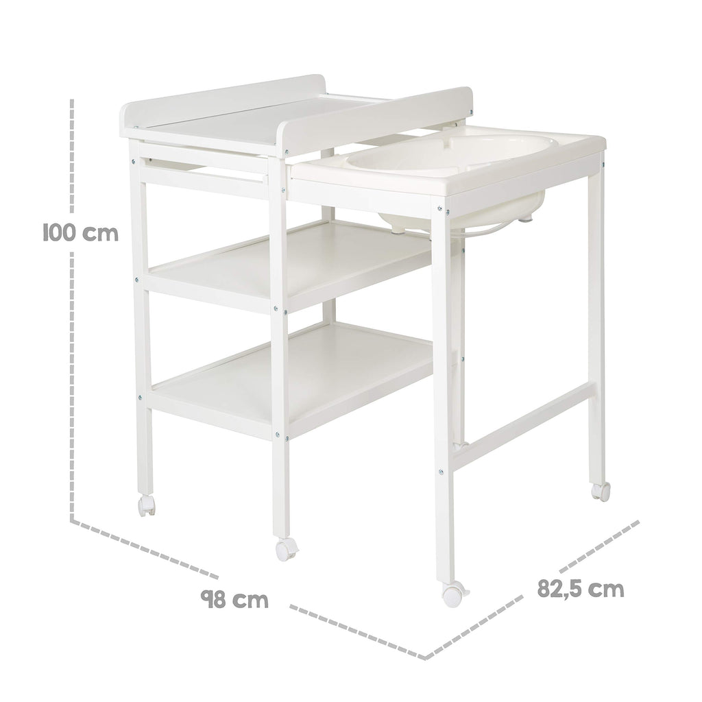 roba Bade Wickel Kombination + Wickelauflage Style grau - Mobiler Kombi Wickeltisch mit integrierter Badewanne - mit ausziehbarer Wickelfläche - Holz weiß