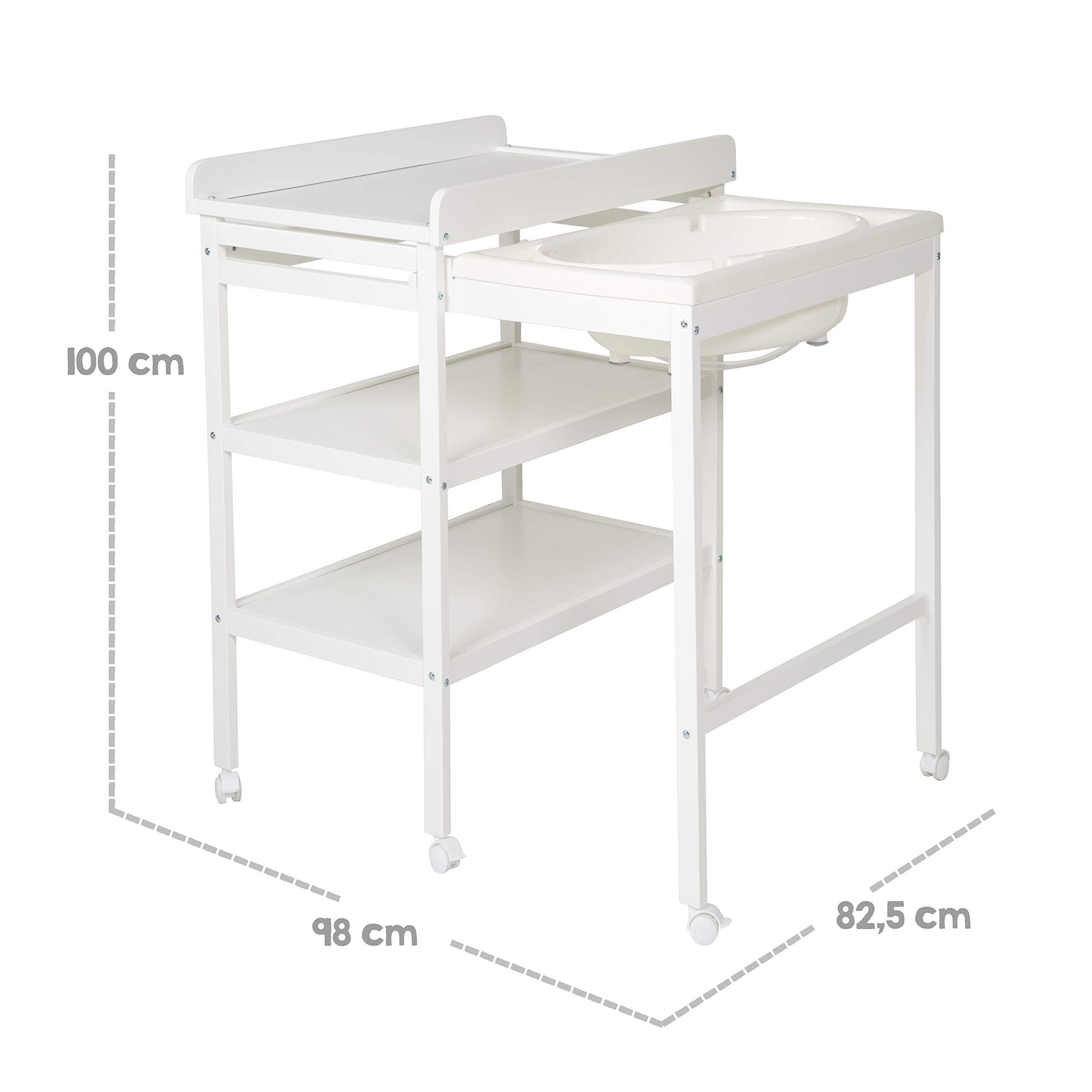 roba Bade Wickel Kombination + Wickelauflage Style grau - Mobiler Kombi Wickeltisch mit integrierter Badewanne - mit ausziehbarer Wickelfläche - Holz weiß