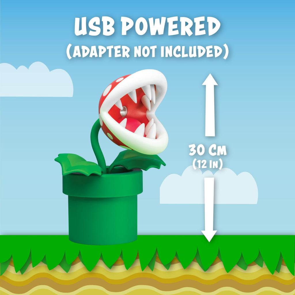 Super Mario Bros Piranha-Pflanze Lampe - Offiziell lizenziert, LED-Tischlicht mit beweglichem Kopf, Sammlerstück für Nintendo-Fans, 33 cm hoch, USB-betrieben