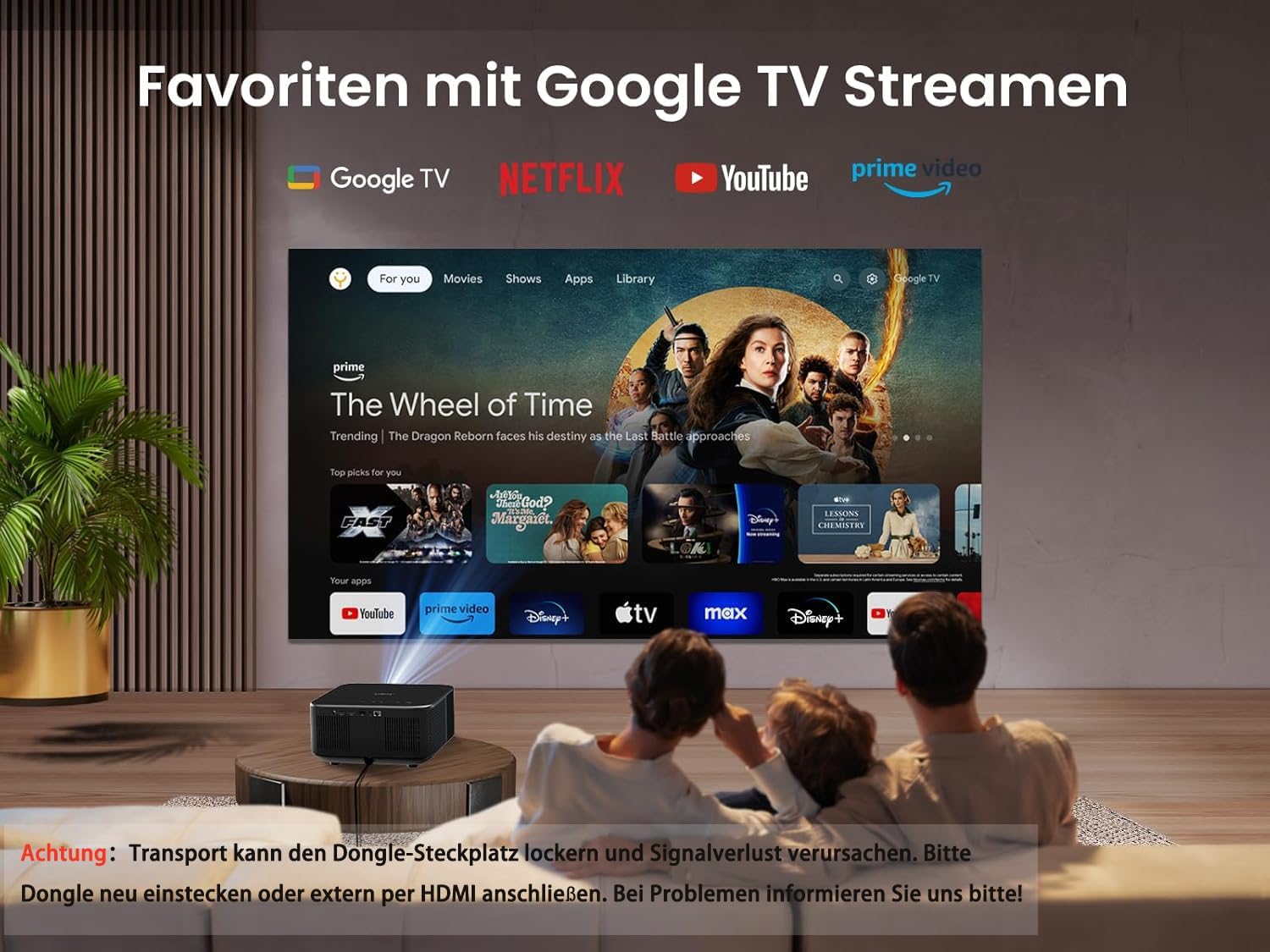 Yaber K3 Smart Beamer 【 Google TV & Sound by JBL】 Tageslicht Beamer mit WiFi 6 & Bluetooth, Handy Projektor für 4k Heimkino & Outdoor, Dolby Audio/Auto-Bildeinstellung, Netflix & 7000+ Apps