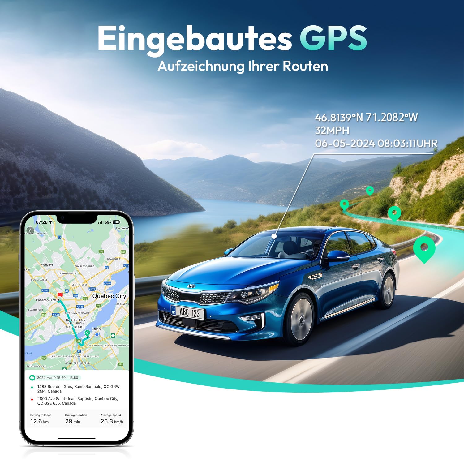 BOTSLAB Dashcam Auto Vorne Hinten, 4K Dashcam Auto GPS mit WiFi, Dual Autokamera mit 64GB SD Karte, ADAS, Nachtsicht, 170°Weitwinkel, WDR, 2,45" IPS, 24/7 Parküberwachung, Loop-Aufnahme