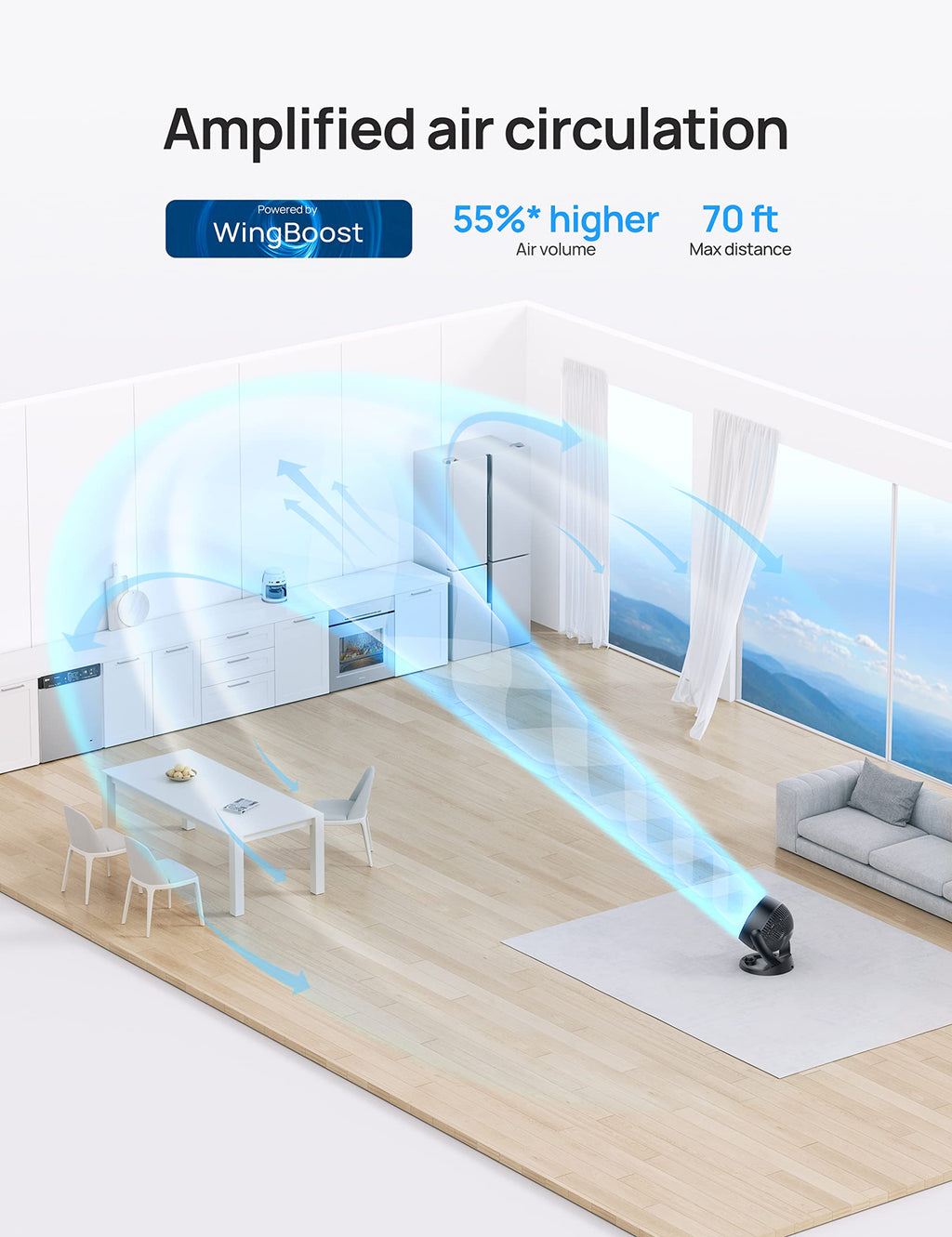 Dreo 28dB leiser Tischventilator, 30cm hoher Ventilator mit Kühlung, 3 Geschwindigkeiten 21m Luftstrom, 120° verstellbar Neigungswinkel Turbo-Luftzirkulator, tragbarer Lüfter für Schlafzimmer, Schwarz