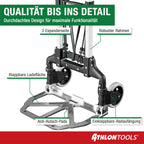 ATHLON TOOLS Aluminium Transportkarre klappbar TÜV geprüft – Langer Teleskopgriff 110 cm, Anti-Rutsch-Pads, Soft-Laufräder, inkl. 2 Expanderseile