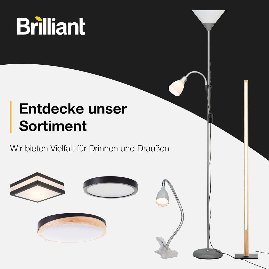 Brilliant Spari Deckenfluter mit Leselampe schwarz, weiß – LED Stehlampe – 1,8 m Standleuchte – für LED-Leuchtmittel geeignet (E27 & E14 Fassung) – mit verstellbarem Lesearm