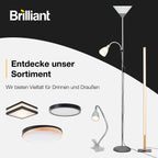 Brilliant Spari Deckenfluter mit Leselampe schwarz, weiß – LED Stehlampe – 1,8 m Standleuchte – für LED-Leuchtmittel geeignet (E27 & E14 Fassung) – mit verstellbarem Lesearm