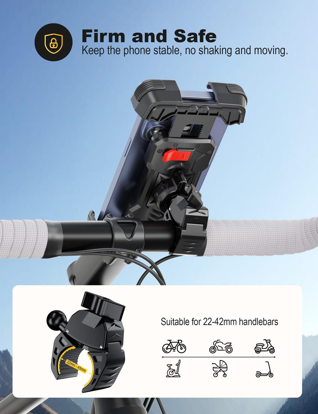 Grefay Handyhalterung Fahrrad, Handyhalterung Motorrad -Universal 360° Lenker Halter für iPhone 16/15/14 Pro Max Plus, SE, 13/12 Pro Max Mini, 11 Pro Max, Samsung S23 S22, Smartphone(4.7"-7.2")