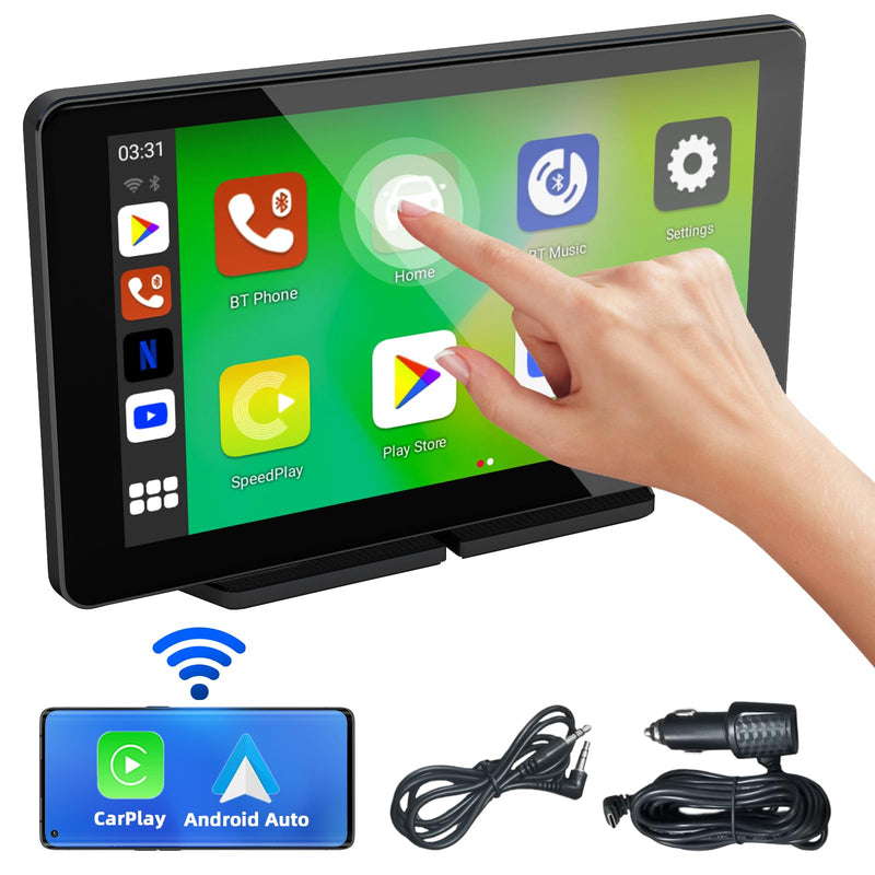 7 Zoll Wireless Carplay Display, Tragbarer Auto Display mit Carplay & Android Auto, Auto Bildschirm mit GPS Navigation, Siri/G00gle Assistant, Mirror Link, Bluetooth, FM für alle Vehicles