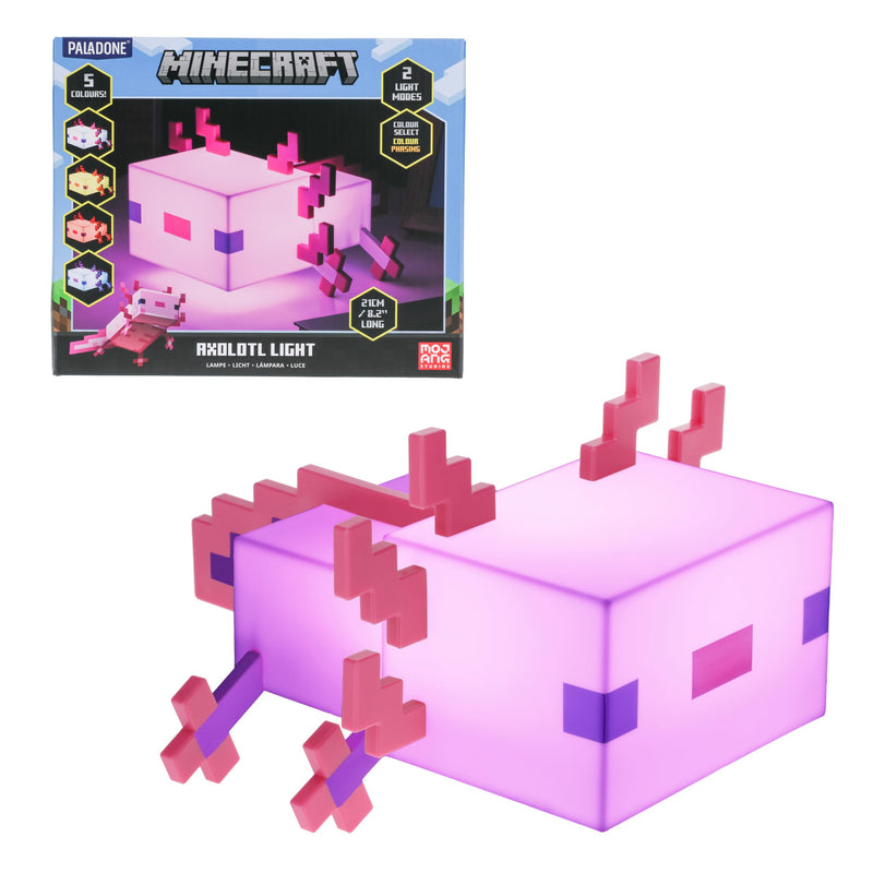 Minecraft Axolotl Lampe - Offiziell lizenziert, Fünf Farbmodi, Minecraft-Lampe für Gaming-Schreibtisch oder Nachttisch, Schlafzimmerdeko, Pink