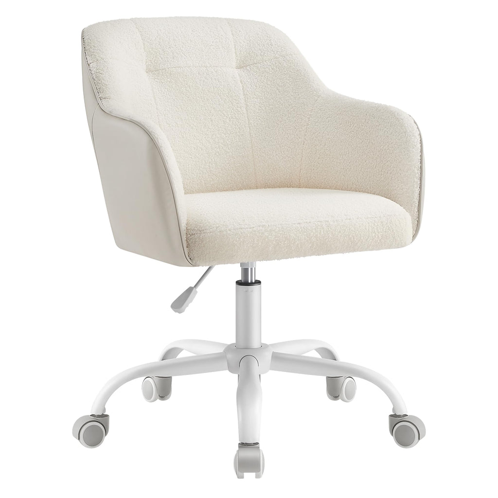 SONGMICS Homeoffice Stuhl, Drehstuhl, Schreibtischstuhl, höhenverstellbar, bis 110 kg belastbar, atmungsaktiver Sherpa-Stoff und PU, für Arbeitszimmer, Schlafzimmer, cappuccinobeige OBG019W01