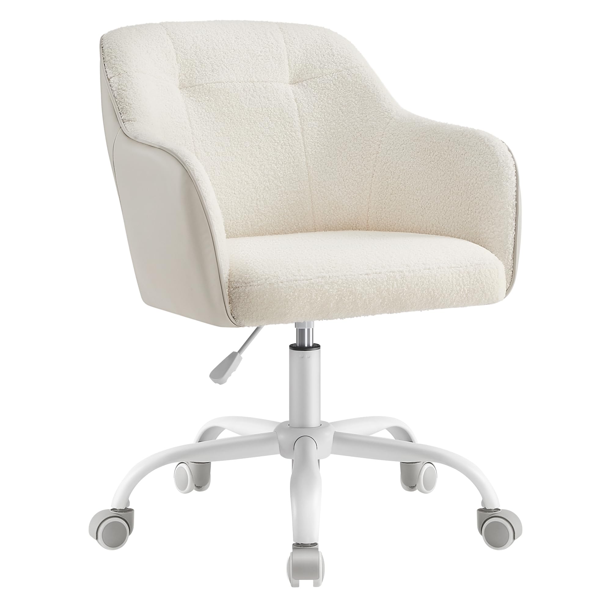 SONGMICS Homeoffice Stuhl, Drehstuhl, Schreibtischstuhl, höhenverstellbar, bis 110 kg belastbar, atmungsaktiver Sherpa-Stoff und PU, für Arbeitszimmer, Schlafzimmer, cappuccinobeige OBG019W01