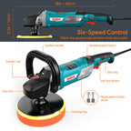 ENEACRO Poliermaschine,1500W Polierer 6 Variable Geschwindigkeit mit 150/180mm Polierteller, D-Griff und Seitengriff, mit 150mm Polierschwamm/Schleifpapier, zum Polieren von Auto, Glas