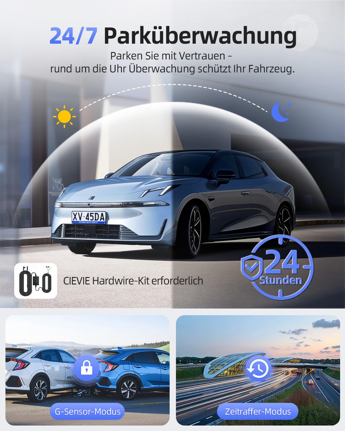 CIEVIE 4K Dashcam Auto Vorne Hinten mit GPS 5GHz WiFi, Dual Dashcam 1,5″ IPS Display, Auto Kamera mit 64GB SD Karte, 170° Weitwinkel, G-Sensor, WDR Nachtsicht, Loop-Aufnahme, Unterstützt 256GB Max