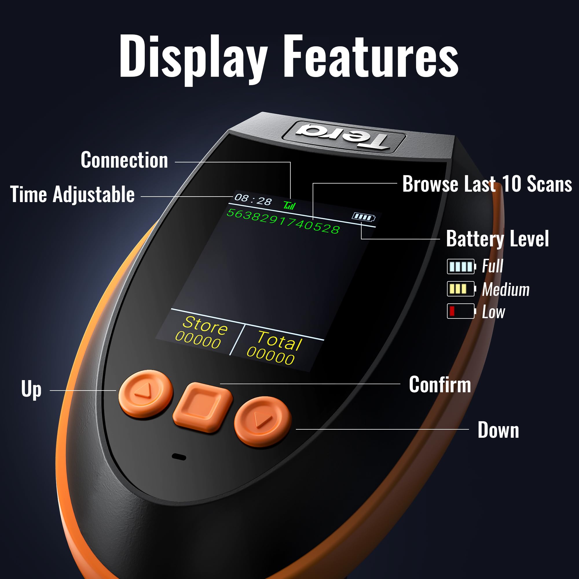 Tera Barcode-Scanner Kabellos Ladestation: 1D 2D QR mit digitalem Einstellungsbildschirm & Tastenfeld Schnellscan Bluetooth 2.4G & USB-Kabel deutsche Anleitung HW0009