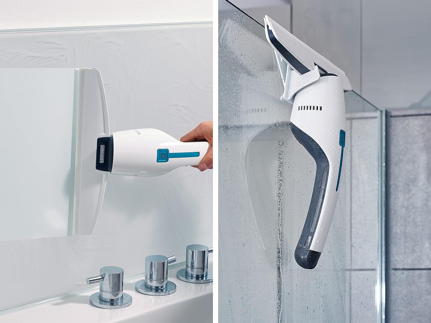 Leifheit Fenstersauger Nemo inkl. Wandhalterung und Baddüse, Badsauger mit wasserdichtem Gehäuse für die Dusche, verwendbar bis zu 45 min, handlicher und Leichter Fensterreiniger