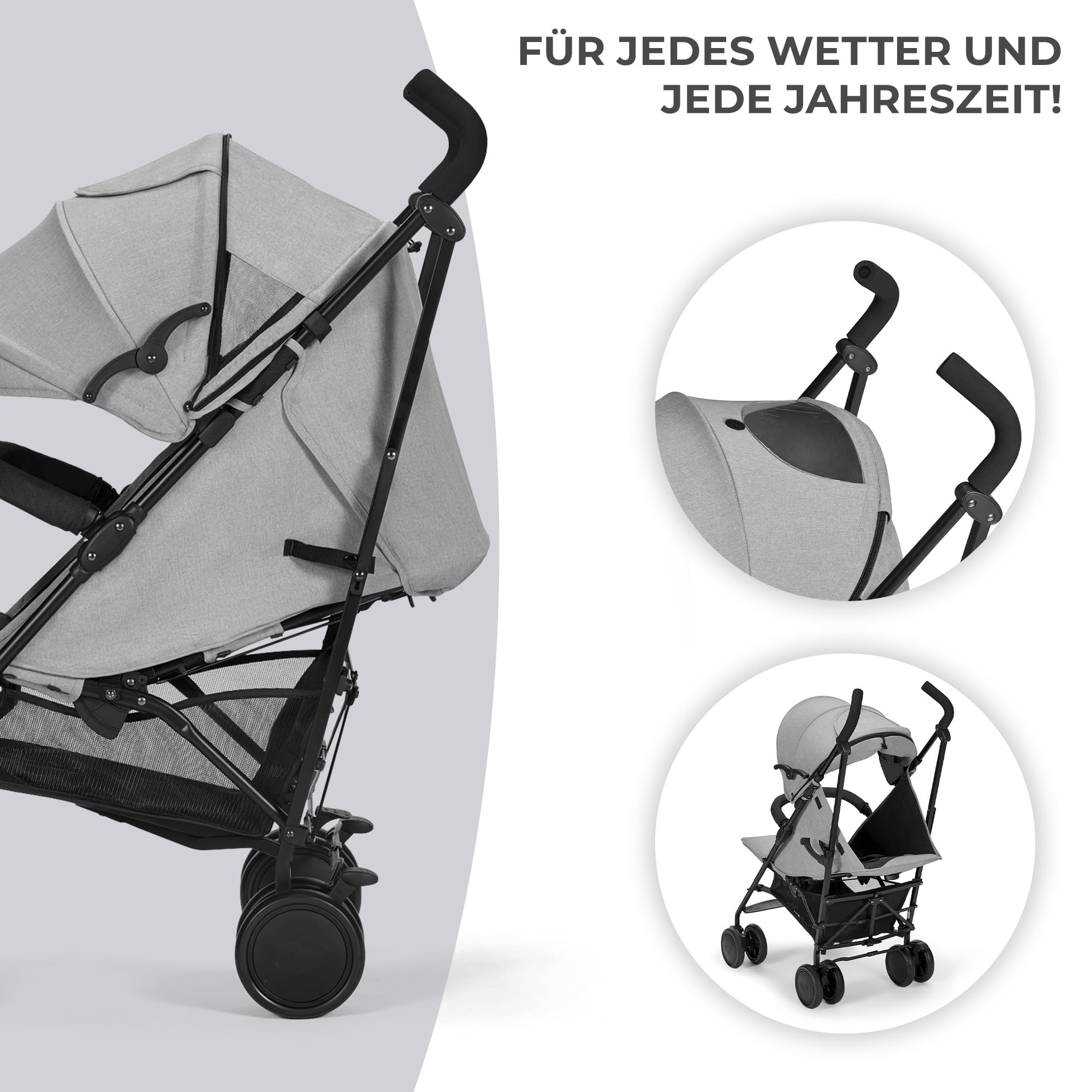 Kinderkraft Kinderwagen SIESTA, Leichte Reise Buggy, Verstellbare Rückenlehne, Liegeposition, Kleine Maße nach Zusammenklappen, Vergrößerbares Verdeck, Für ältere Kinder, bis 22 kg, Grau