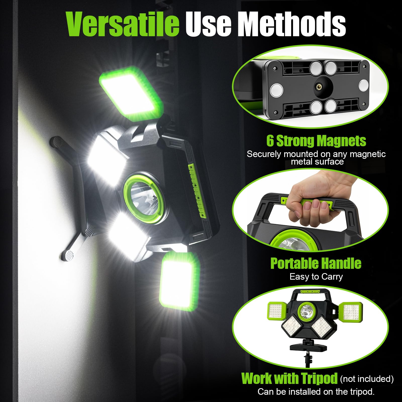 SYLSTAR LED Strahler Akku 55W, 5000LM Magnetische LED Arbeitsleuchte, Baustrahler Akku Faltbar & 360° Drehbar, 6 Modi Baustellenlampe für Werkstatt, Baustelle, Camping, Autoreparatur
