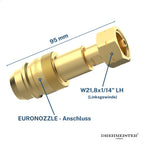 Drehmeister Euronozzle LPG Adapter – Gasflaschen Adapter W21,8x1/14 LH – 95mm – Autogas Tankadapter für Spanien & Portugal – Messing, hochwertig verarbeitet