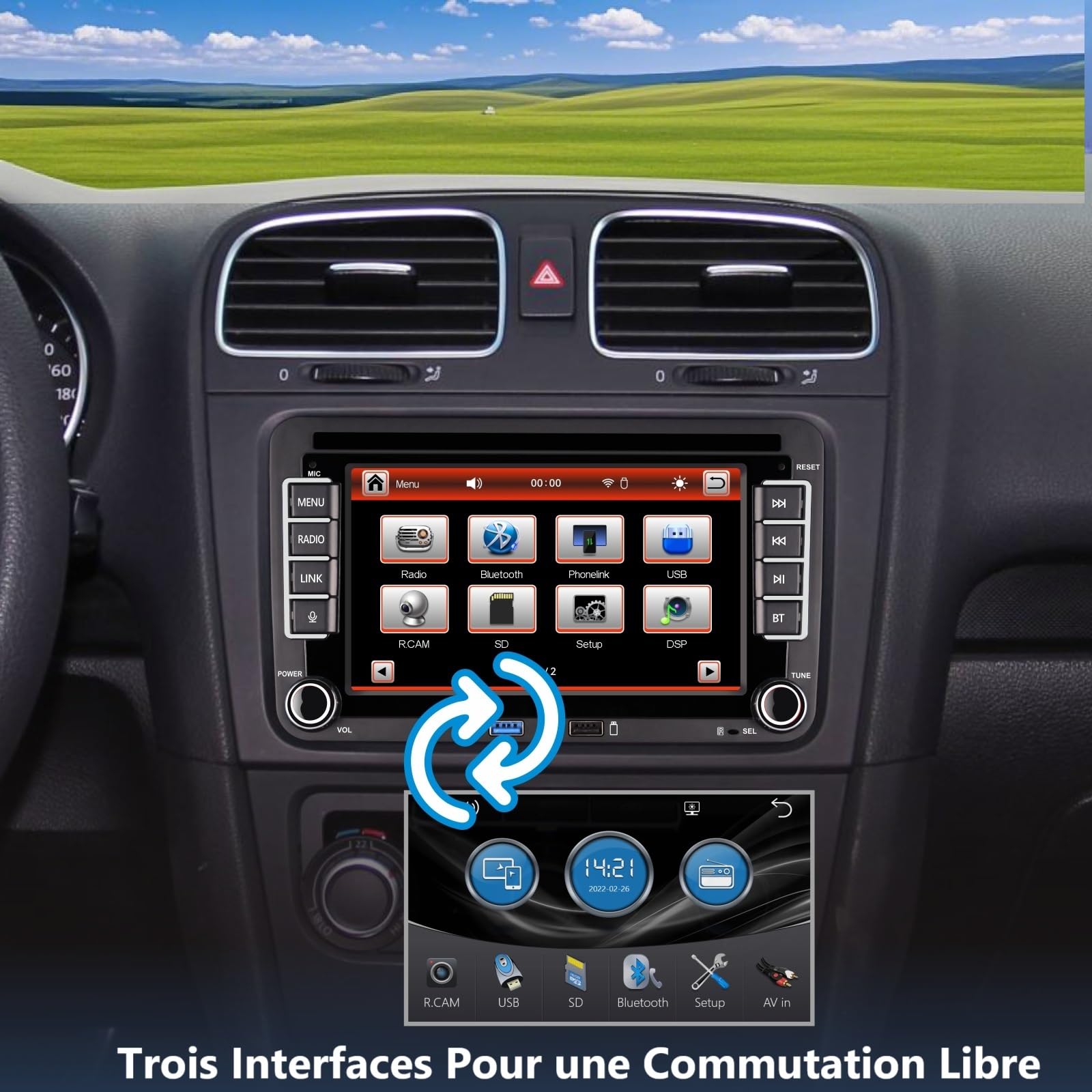 HLLECARMO Autoradio für VW Golf 5/6, Polo 5/6R, T5, Passat, Jetta – 7-Zoll-Touchscreen, Wireless CarPlay & Android Auto, Bluetooth/AM/FM/Lenkradsteuerung (SWC)/USB/DSP-EQ, Plug and Play