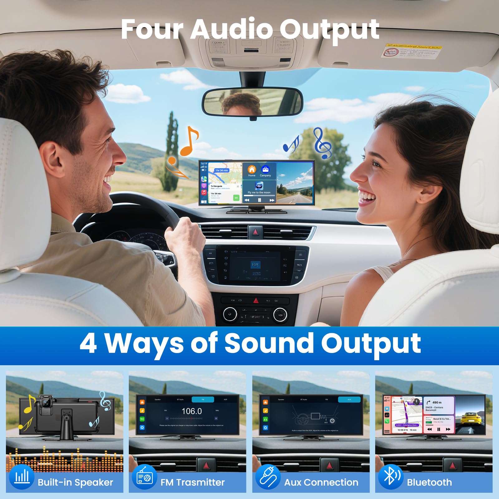 11.5 Zoll Carplay Display Android Auto Display,Car Play IPS Touch Screen Kabelloses Carplay Android Auto Bildschirm mit AUX/FM,4K DashCam,1080P Rückfahrkamera,Mirror Link,Bluetooth für alle Fahrzeuge