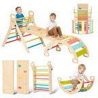 Giant bean 5-in-1 Montessori Kletterdreieck mit Kletterbogen und Rutsche, Holzdreieck für Kleinkinder ab 2-5, Indoor Kletterspielzeug, Regenbogen mit Griff (M)