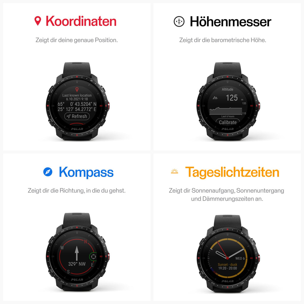 Polar Grit X Pro – GPS-Multisportuhr – Strapazierfähigkeit auf Militärstandard, Saphirglas, Pulsmessung am Handgelenk, Lange Akkulaufzeit, Navigation – Ideal für Outdoorsport, Geländelauf, Wandern