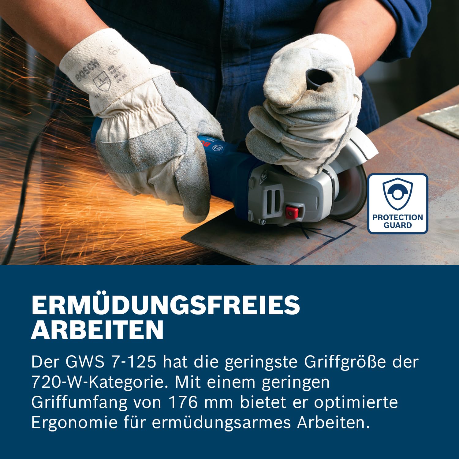 Bosch Professional Winkelschleifer GWS 7-125 (Scheiben-Ø 125mm, Leistung 720 Watt, inkl. Zusatzhandgriff, Aufnahmeflansch, Schutzhaube, Spannmutter, Zweilochschlüssel)