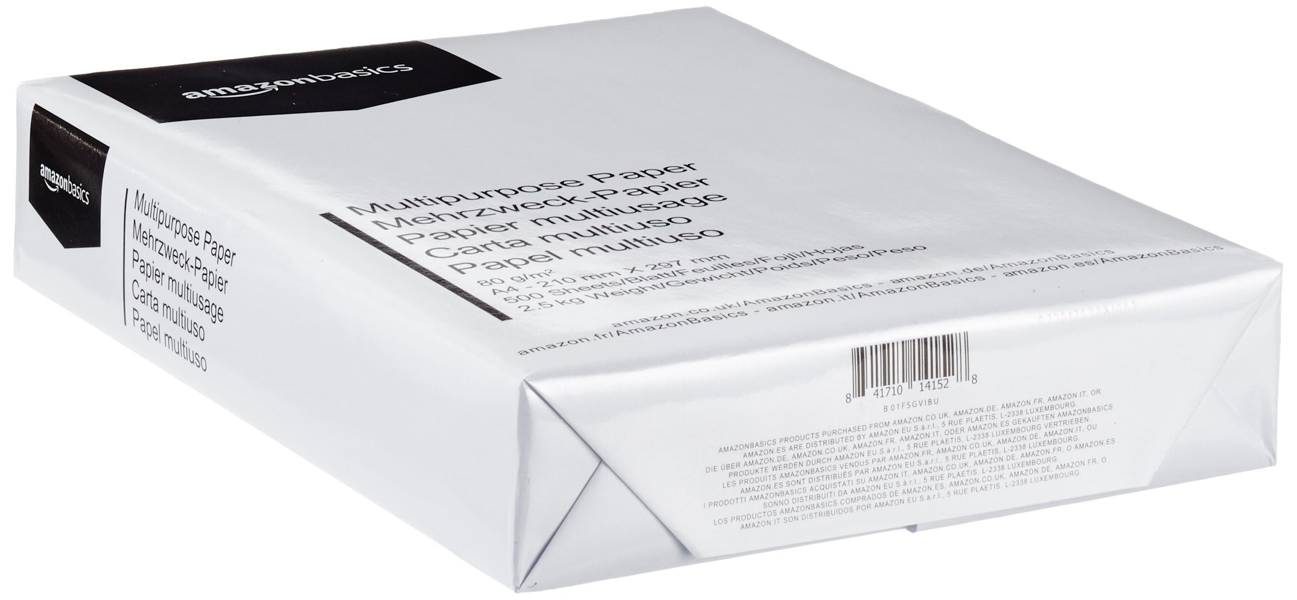 Amazon Basics Druckerpapier, DIN A4, 80 g/m², 2500 Stück, 5 Packungen mit 500, Weiß