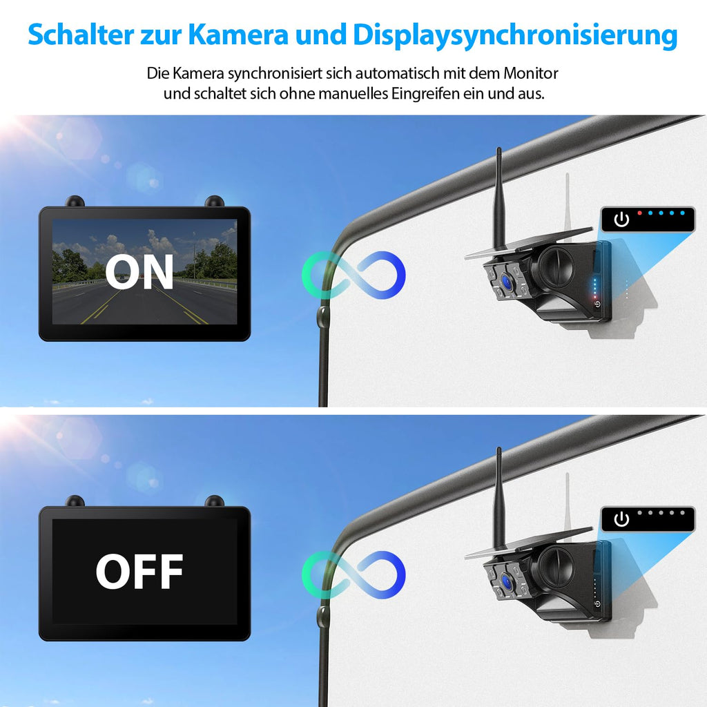 Rückfahrkamera Kabellos Dual Solar Magnetische Rückfahrkamera: 7“ 1080P Touchscreen IPS-Monitor, 12000mAh Akku, 1 Min Einrichtung, IP69K Wasserdicht Rückfahrkameras für Wohnmobile,Anhänger und LKWs