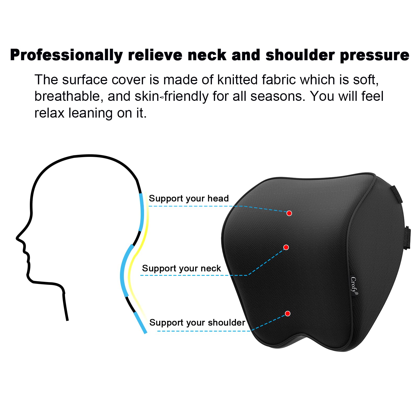 2-Pack Auto Nackenkissen, Weichheit Auto Kopfstütze Kissen zum Fahren mit verstellbarem Riemen, 100% Memory Foam und atmungsaktiver Abnehmbarer Abdeckung, 12 cm Dick