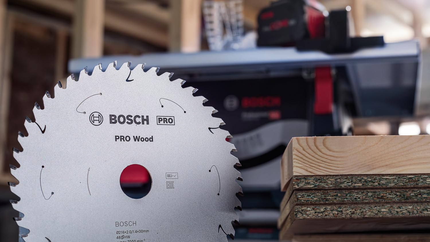Bosch 1x PRO Wood Kreissägeblätter für Akku-Tischkreissägen (für Weichholz, Hartholz, Ø mm, Professional Zubehör Tischkreissäge)