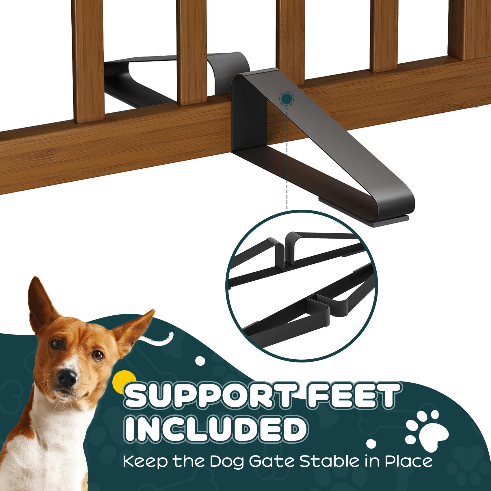 Semiocthome Freistehendes Haustiergitter mit 2 Ständern, Bambus-Hundegitter für Türen, Hundegitter für das Haus, Welpengitter für Treppen, Faltbarer Sicherheitszaun, 61 cm Höhe, 2 Paneele, komplett