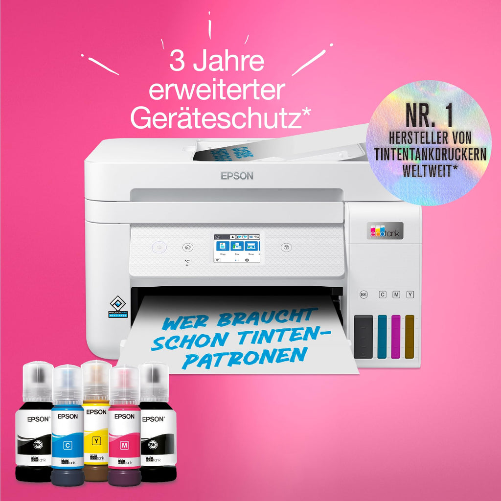 Epson EcoTank ET-4856 A4-Multifunktions-Wi-Fi-Tintentankdrucker, mit einem im Lieferumfang enthaltenen Vorrat an Tinten bis zu 3 Jahren