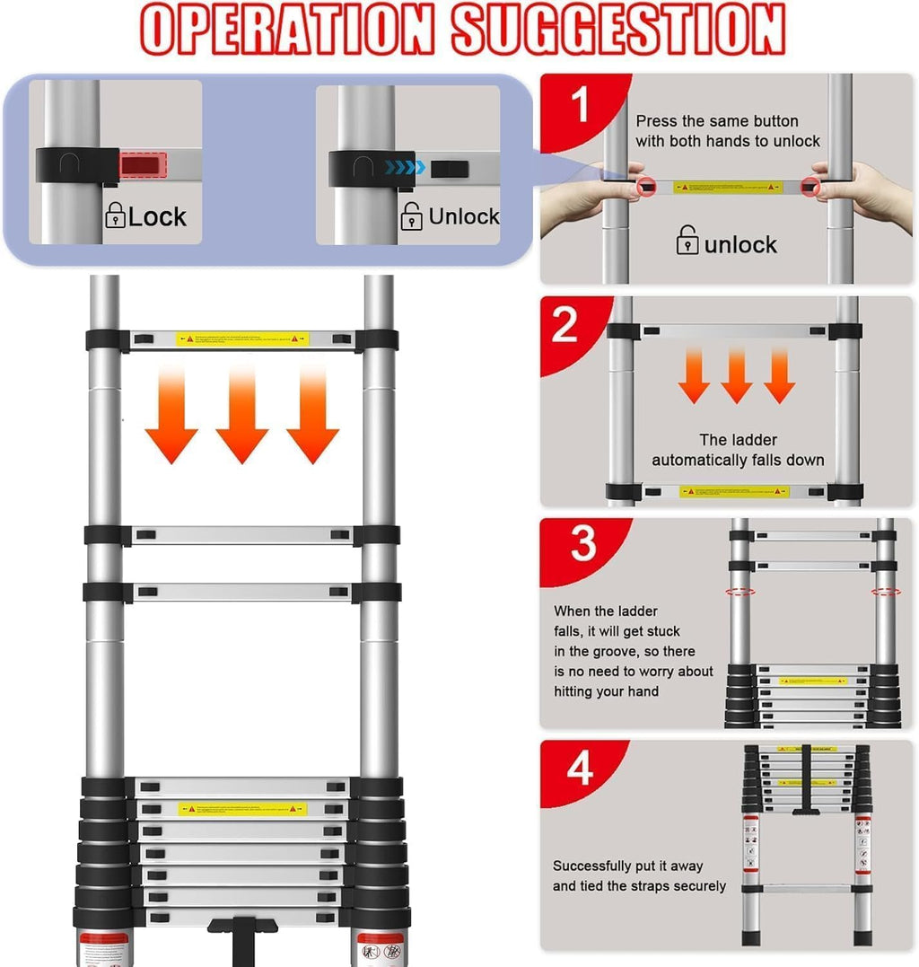 5M Teleskopleiter, Aluleiter Klappleiter Mehrzweckleiter Rutschfester Ausziehleiter Ausziehbare Leiter Sprossenleiter Stehleiter Tragbar Leichte Leiter Schiebeleiter 150 kg Belastbarkeit