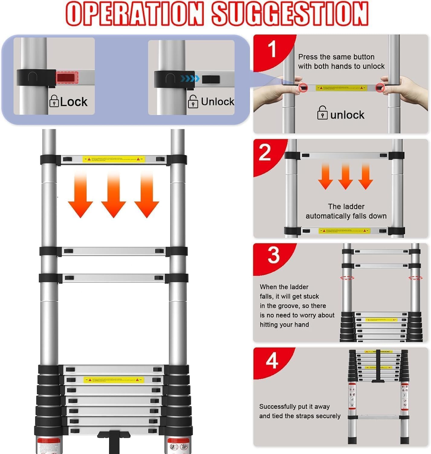 5M Teleskopleiter, Aluleiter Klappleiter Mehrzweckleiter Rutschfester Ausziehleiter Ausziehbare Leiter Sprossenleiter Stehleiter Tragbar Leichte Leiter Schiebeleiter 150 kg Belastbarkeit