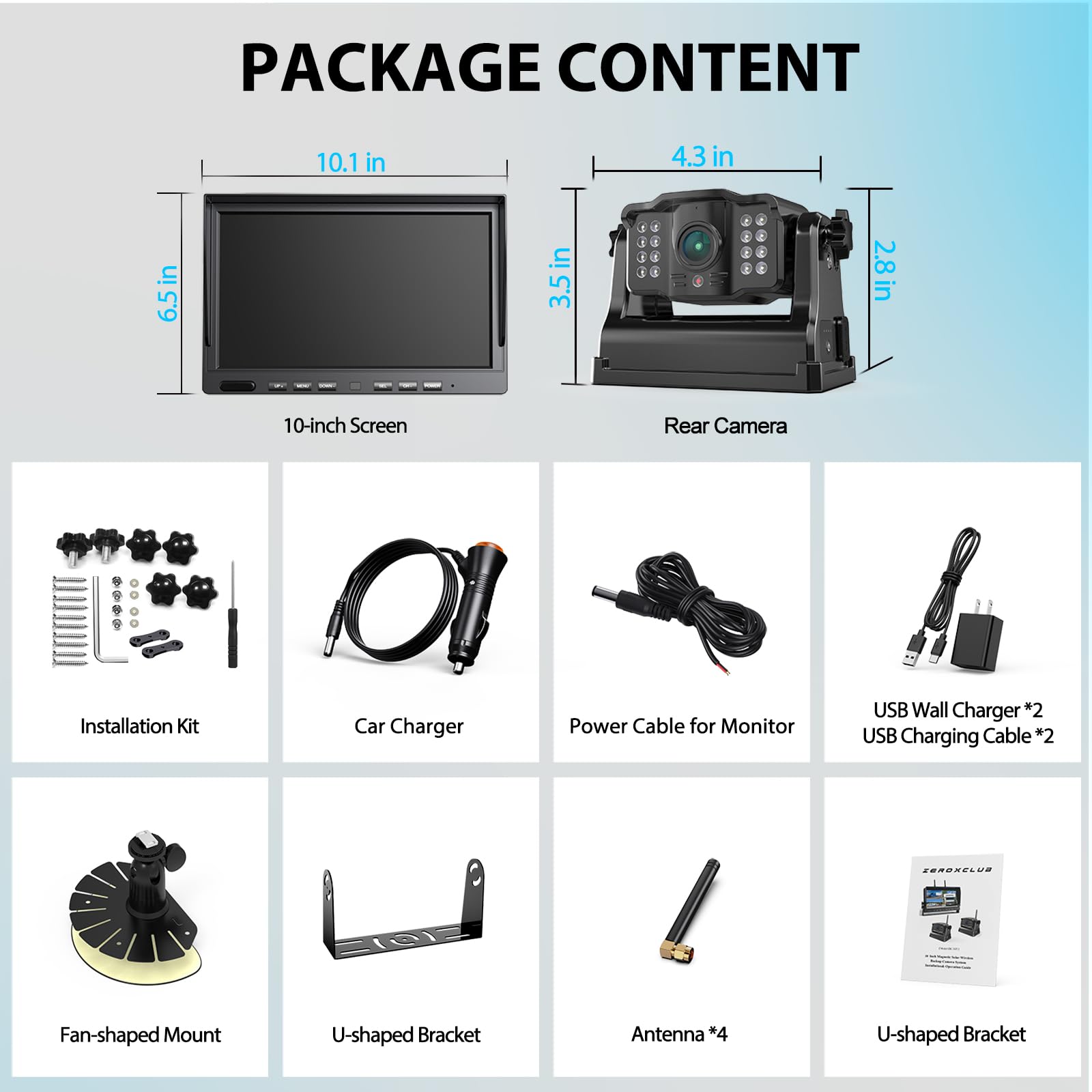 2 Magnetische Rückfahrkamera Kabellos, 10 Zoll 1080P FHD Monitor, 9600mAh Wiederaufladbare Akku, 1-Min Einrichtung, IP69K Wasserdicht Rückfahrkameras für Wohnmobile,Anhänger und LKWs