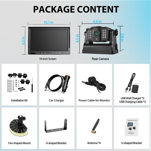 2 Magnetische Rückfahrkamera Kabellos, 10 Zoll 1080P FHD Monitor, 9600mAh Wiederaufladbare Akku, 1-Min Einrichtung, IP69K Wasserdicht Rückfahrkameras für Wohnmobile,Anhänger und LKWs