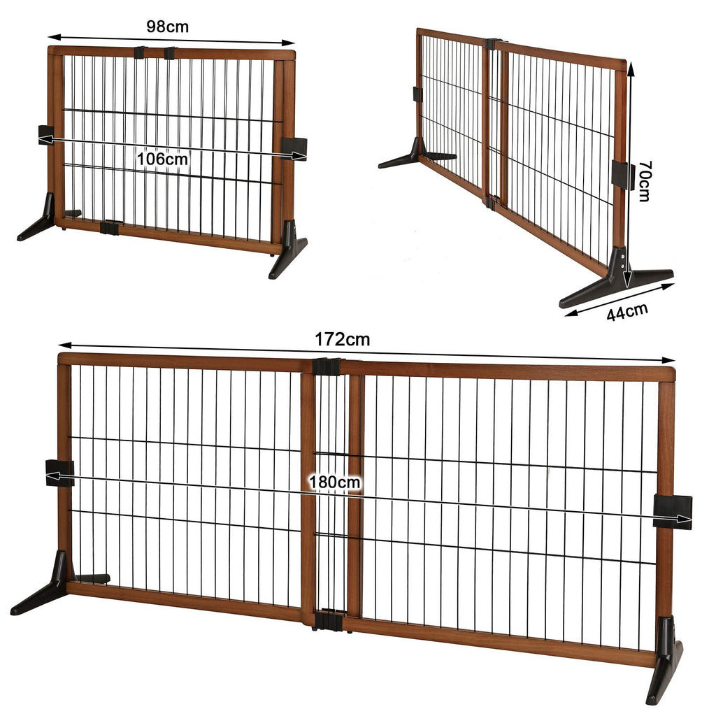 lionto Hundeschutzgitter längenverstellbar, Welpenschutzgitter aus attraktivem Pinienholz sorgt für Sicherheit, Höhe 70 cm, Robustes Absperrgitter für Treppen/Türen, einfacher Aufbau, braun/schwarz
