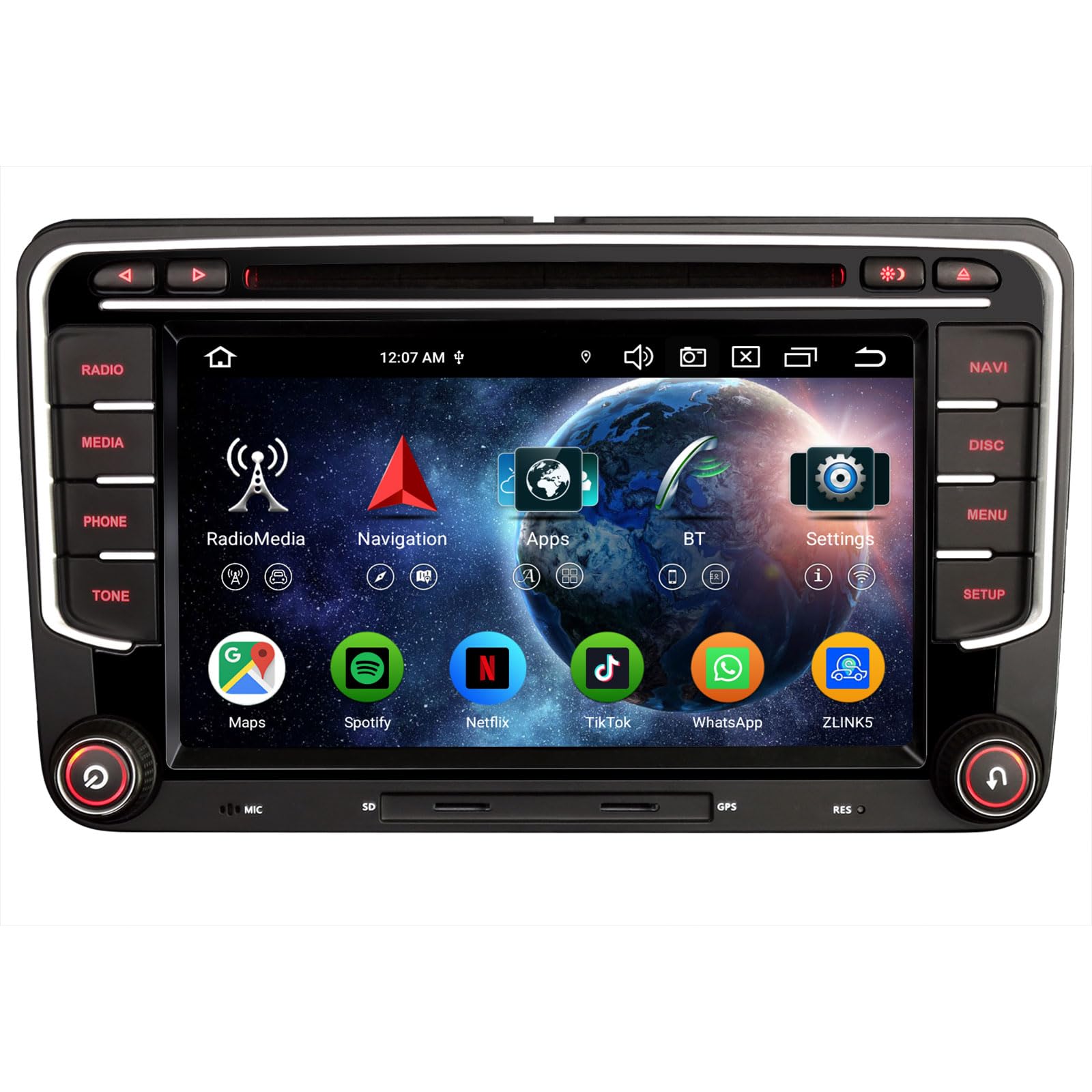 Erisin 8-Kern 4GB+64GB 7 Zoll Android 14 Autoradio GPS Navi DVD für VW Passat B6 T5 Golf 5/6 Polo 6R Tiguan Caddy T5 Jetta Seat Skoda Bluetooth CarPlay Android Auto WiFi 4G DSP DAB+ FM OBD2 CD Canbus