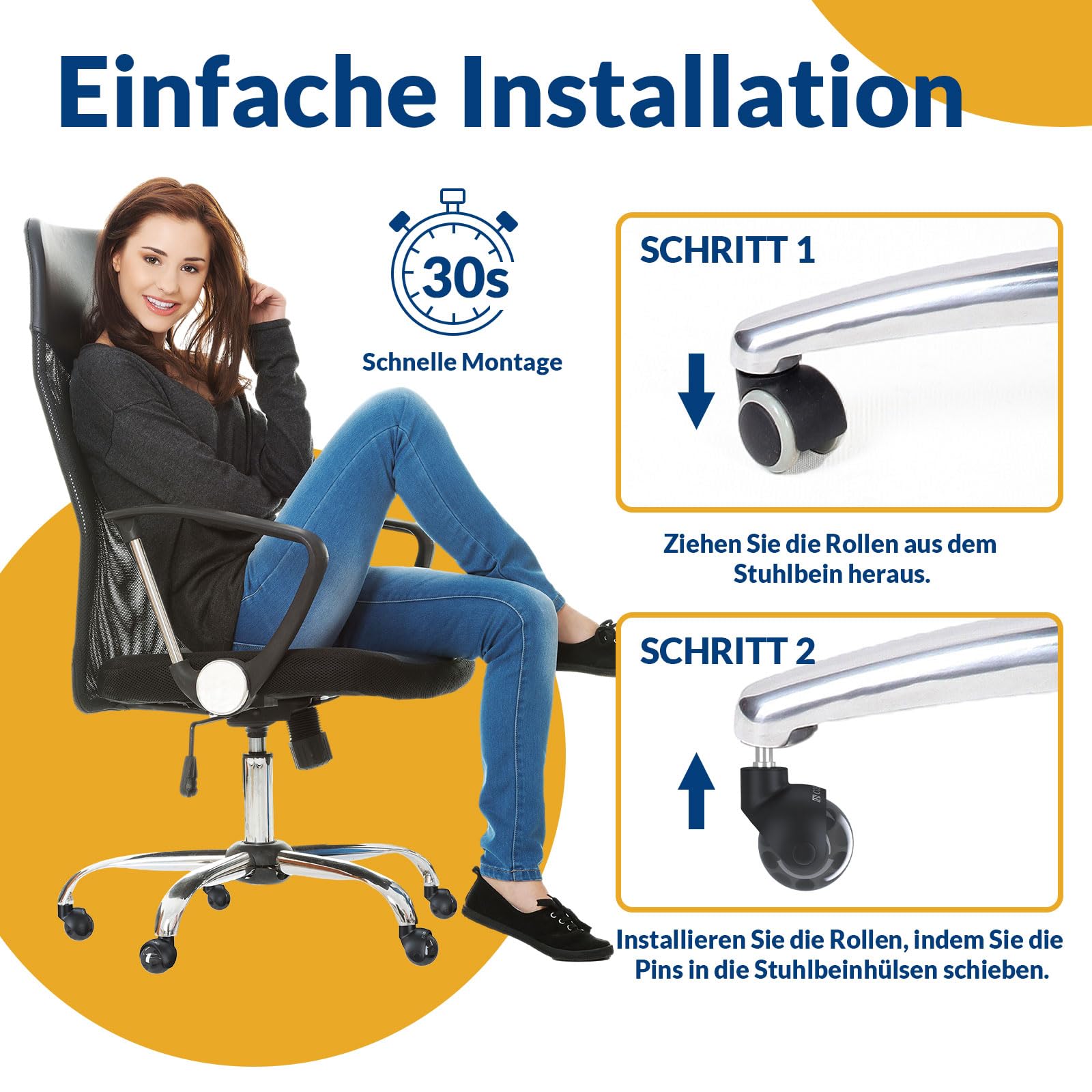 COSYLAND Bürostuhl Rollen 5er-Set 10x22 mm, Gummi Ersatzrollen für Bürostühle, leise Stuhlrollen für Parkett, Teppich & Hartboden (Nur für 1-KEA geeignet)